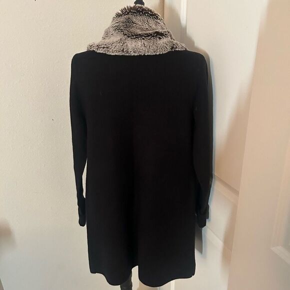 Jones New York Black Faux Fur Collar Cardigan L - Picture 3 of 6